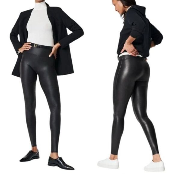 Spanx Faux Leather High Waisted Leggings Black Size S Tall - Picture 1 of 15